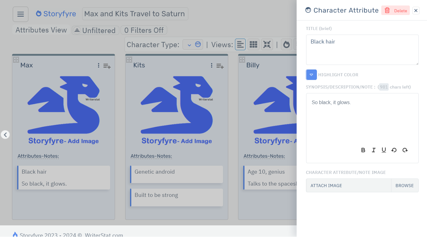 Storyfyre Origin Characters: Character Attribute Edit