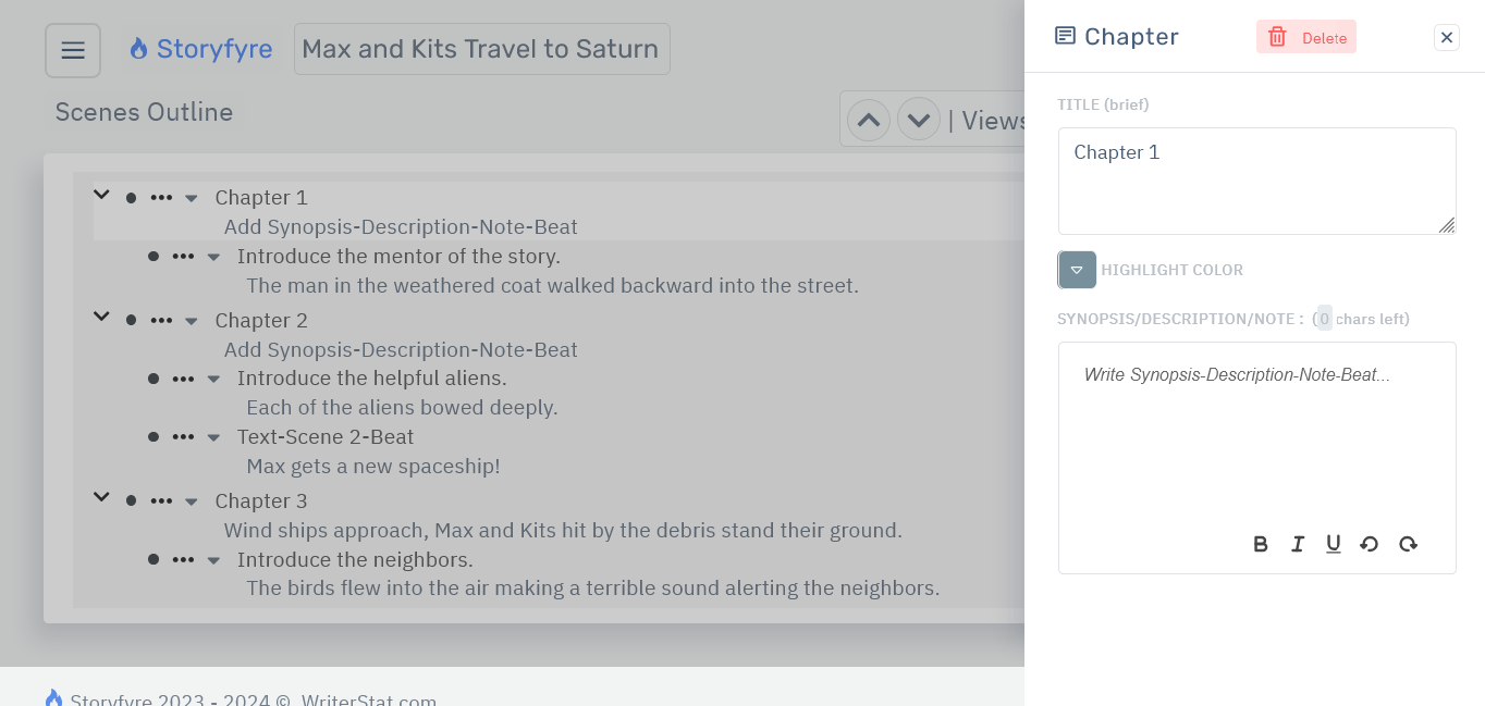 Storyfyre Origin Scenes Outline: Chapter Edit