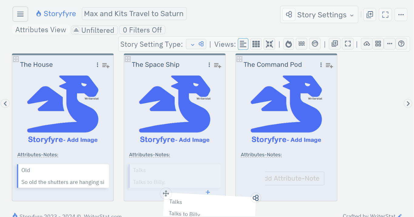 Storyfyre Origin Story Settings: Story Setting Attribute Move/Drag Off Screen