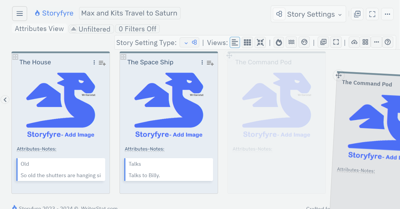 Storyfyre Origin Story Settings: Story Setting Move/Drag Off Screen